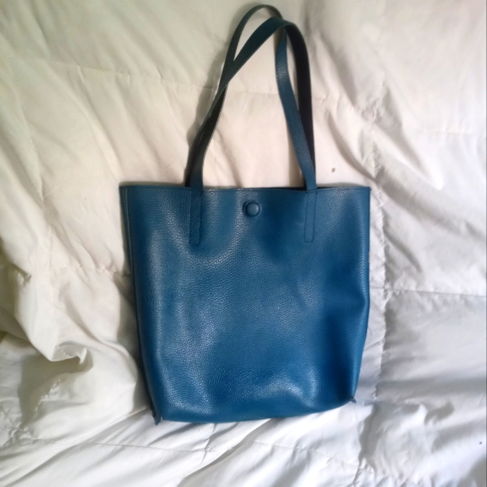 Turquoise leather tote